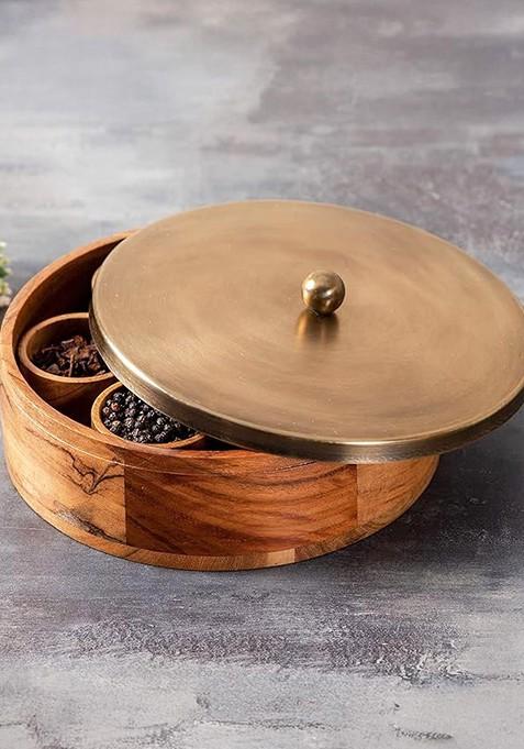 Acacia Wooden Masala Box With 7 Wooden Masala Jar