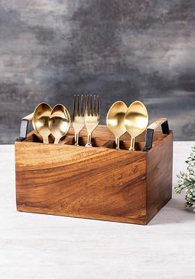 Brown Wooden Cutlery Holder