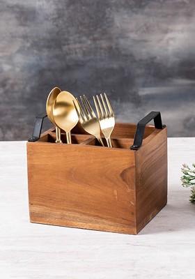 Brown 2 Pieces Wooden Cutlery Holders