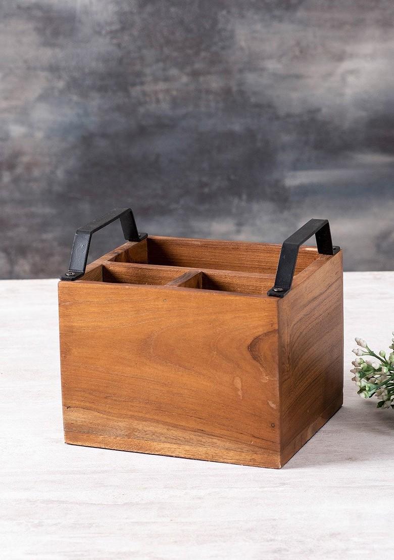 Brown 2 Pieces Wooden Cutlery Holders