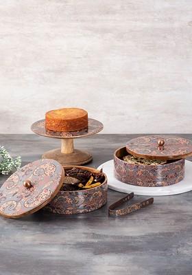 Grey And Brown 3 Pieces Wooden Serving Collections