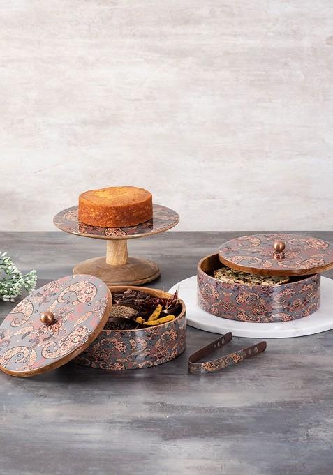 Grey And Brown 3 Pieces Wooden Serving Collections