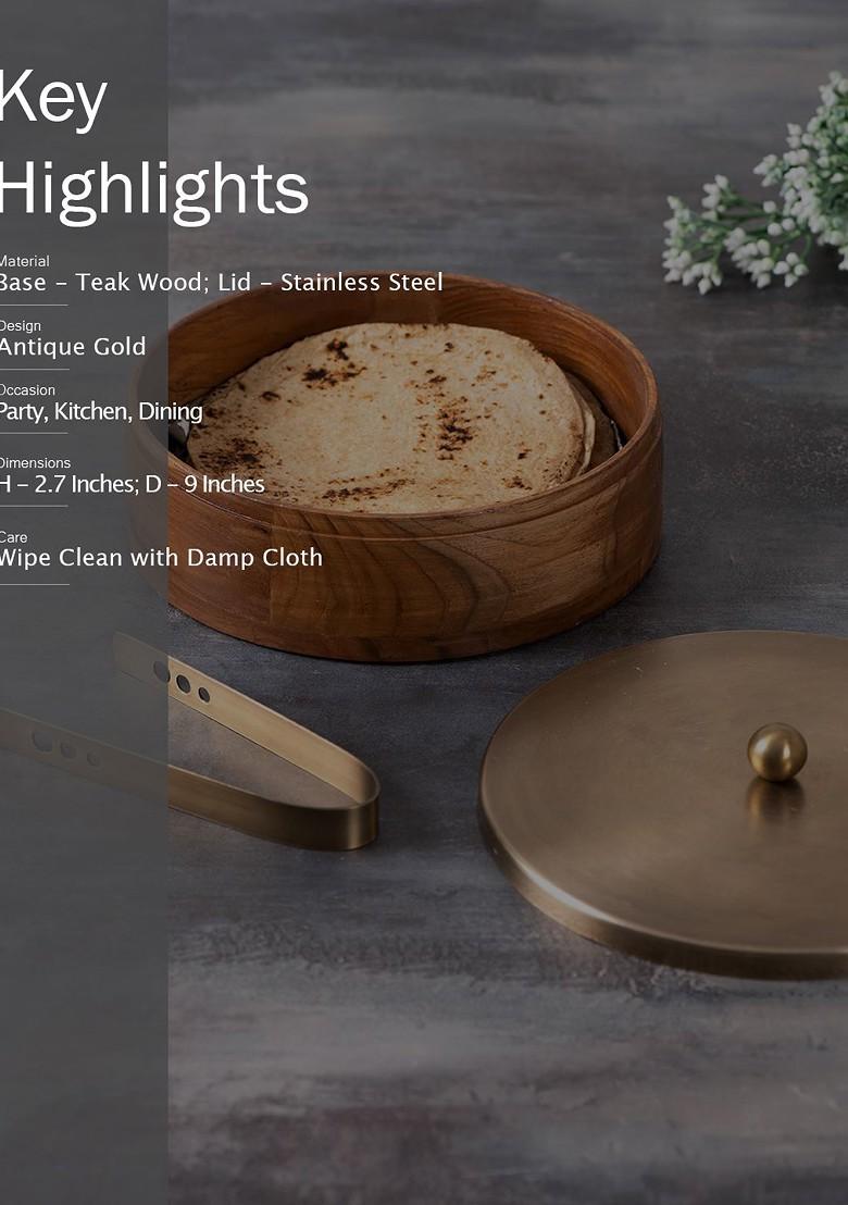 Wooden Brown And Gold Toned 4 Pcs Serving Collections