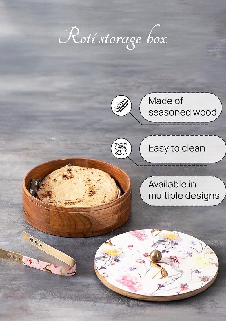 Brown And White Floral Printed Serving Casserole With Tong