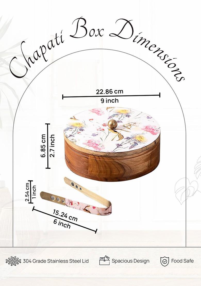 Brown And White Floral Printed Serving Casserole With Tong