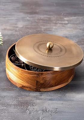 Brown And SilverToned Textured Spice Box With 7 Pcs Containers And Lid