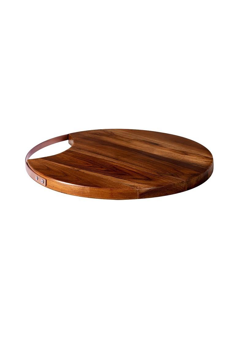 Brown Textured RoundShaped Wooden Serving Platter