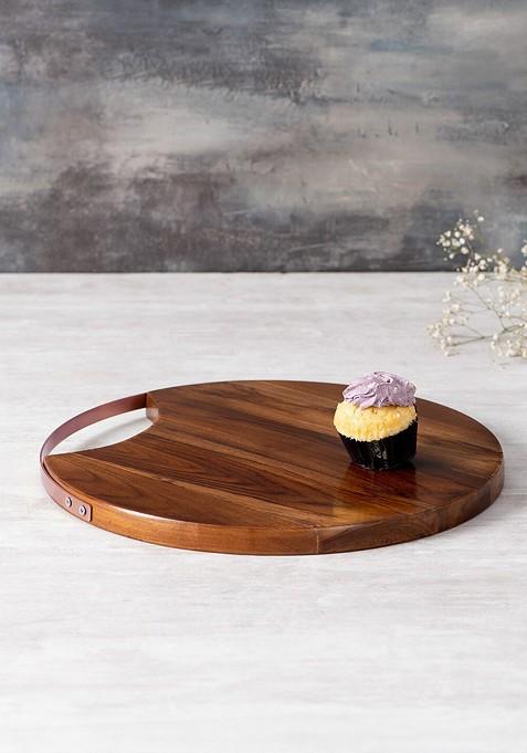 Brown Textured RoundShaped Wooden Serving Platter
