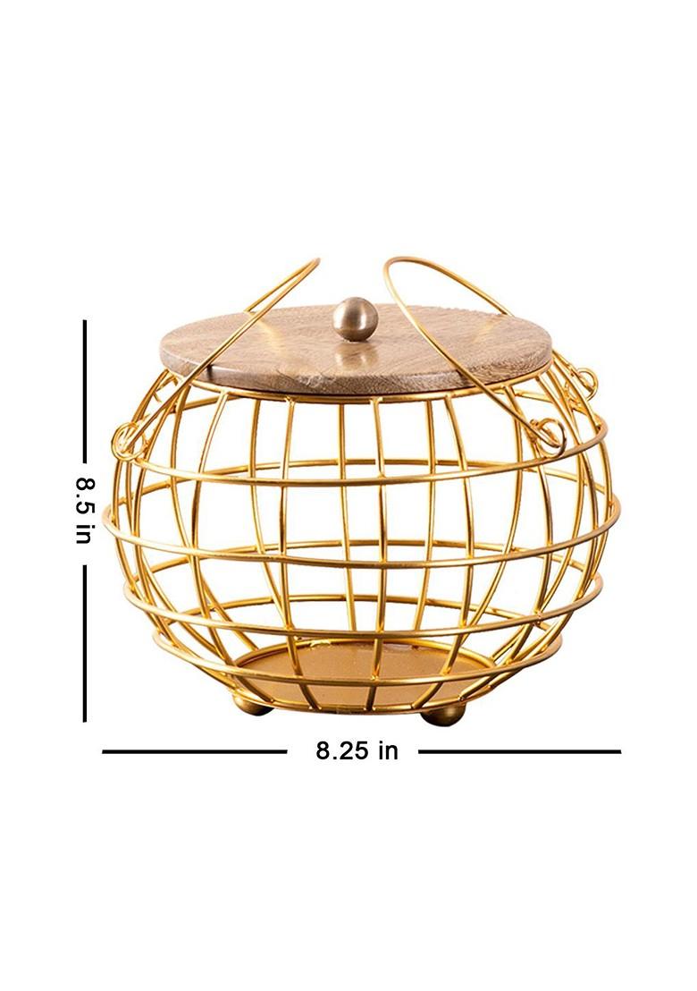 GoldToned And Brown Textured Fruit And Vegetable Basket With Lid