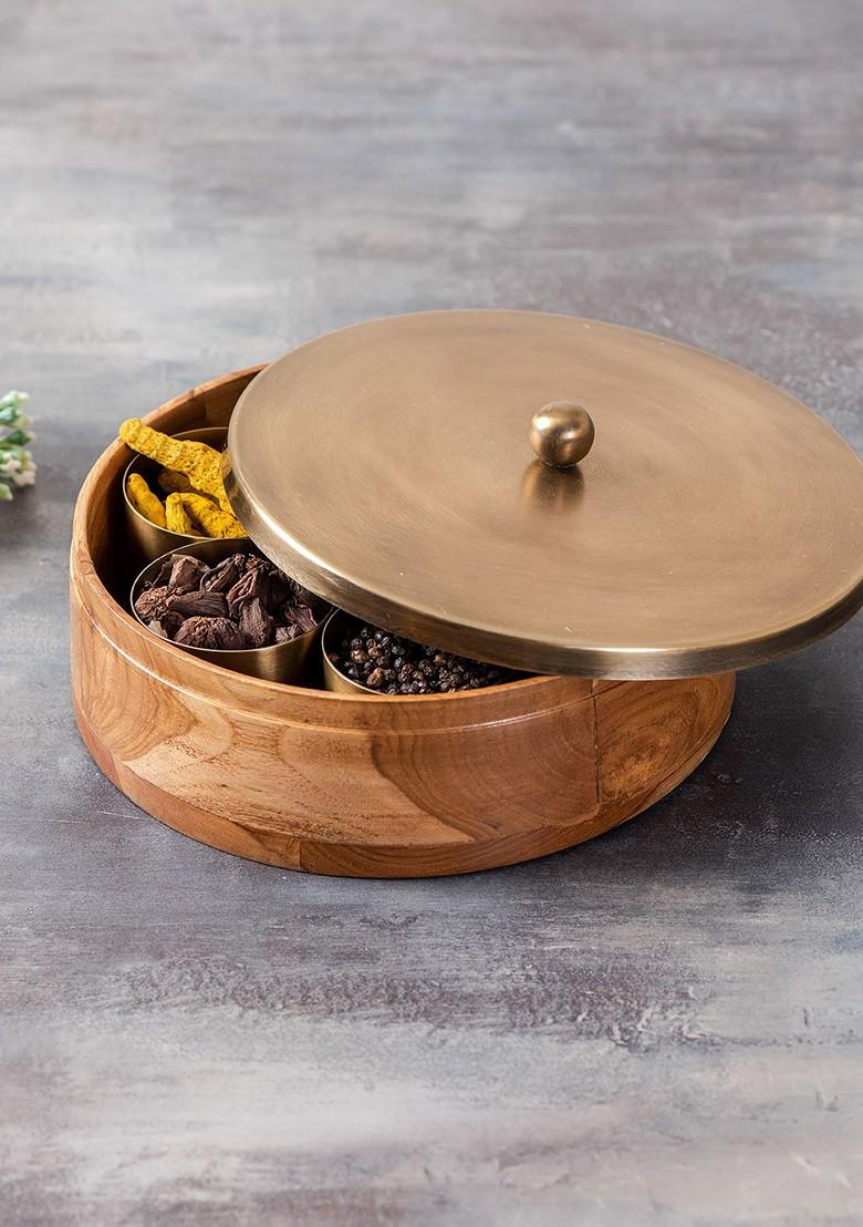 Set Of 2 Brown Solid Casserole Box And Spice Box