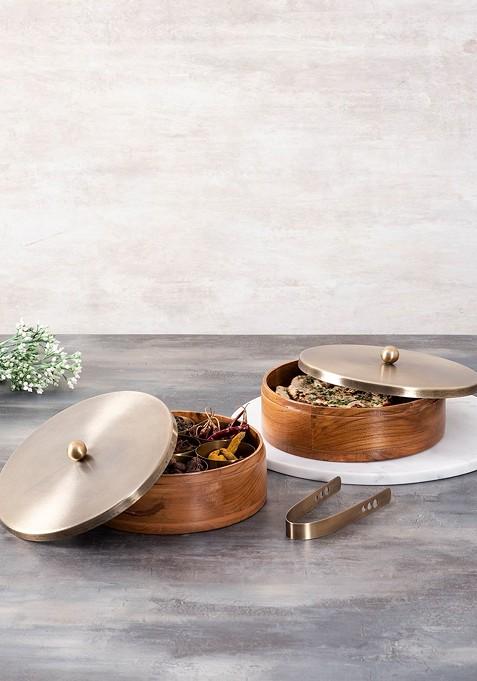 Set Of 2 Brown Solid Casserole Box And Spice Box