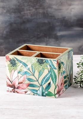 Green And Pink Printed Cutlery Holder