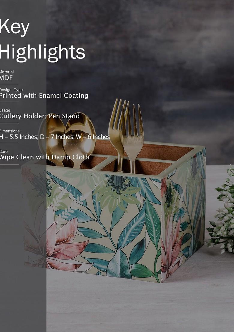 Green And Pink Printed Cutlery Holder