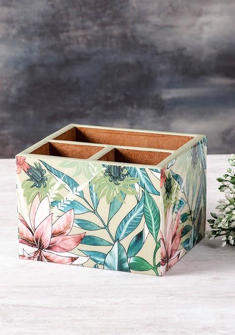 Green And Pink Printed Cutlery Holder