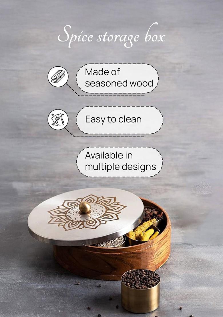 Nestroots Pcs Of 2 Wooden Spice Masala Box And Casserole Chapati Serving Box