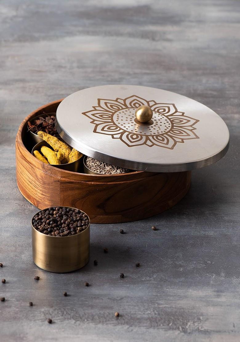 Nestroots Brown And SilverToned Pcs Of 3 Wooden Storage Box And Stand