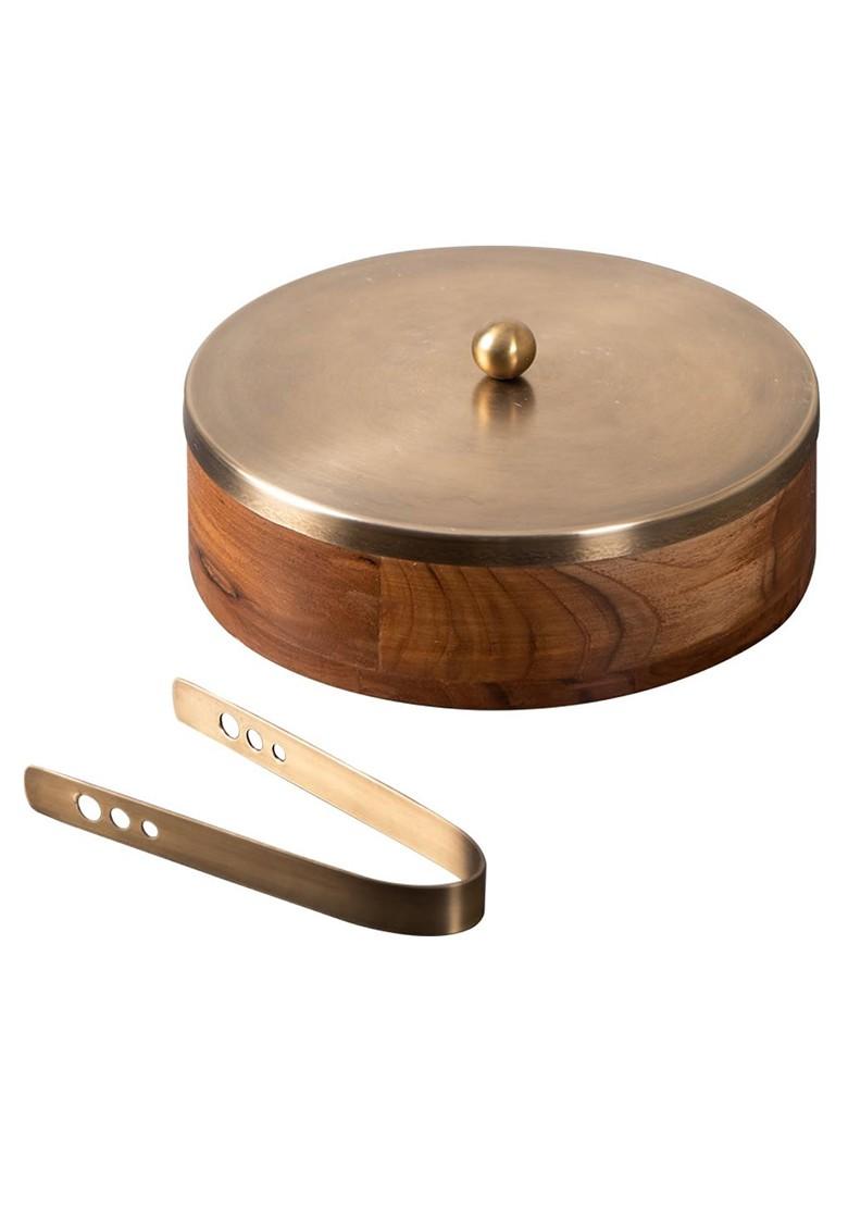 Set Of 2 Brown Wooden Spice Masala Box And Casserole Chapati Box