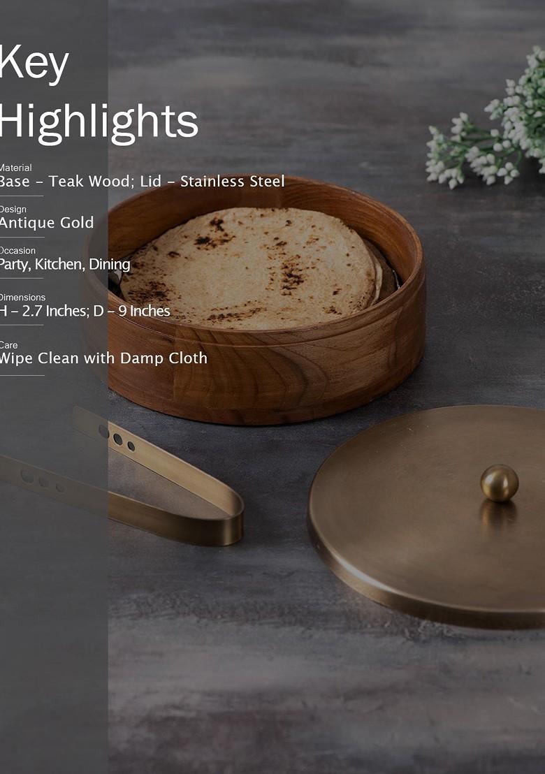 Set Of 2 Brown Wooden Spice Masala Box And Casserole Chapati Box