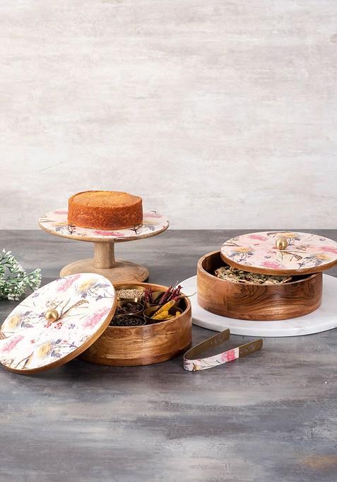 White And Brown Pcs Of 3 Wooden Storage Box And Stand