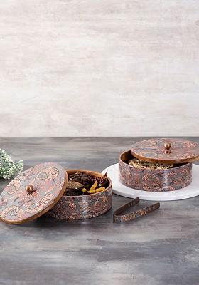 Grey And Brown Wooden Spice Masala Box And Casserole Chapati Box