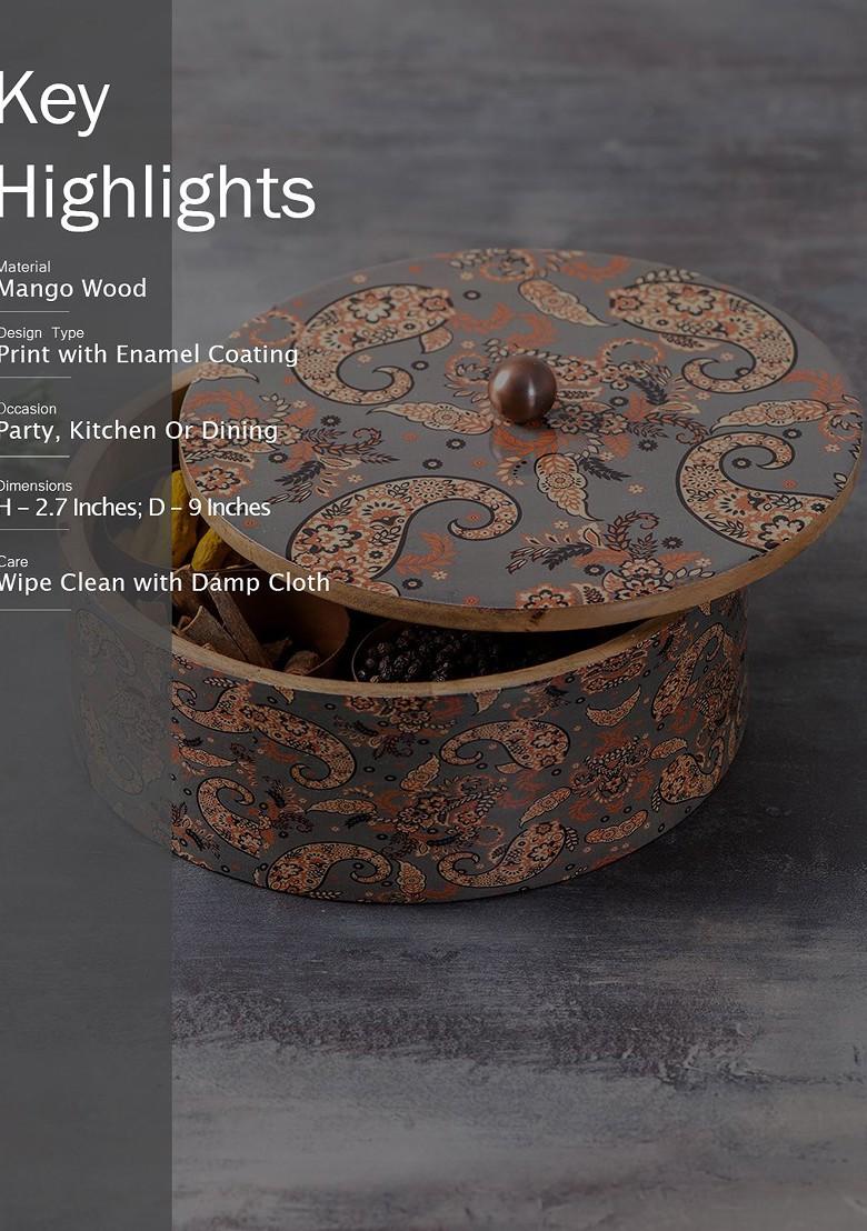 Grey And Brown Wooden Spice Masala Box And Casserole Chapati Box