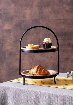 Black And Purple Solid 2Tier Microwave Safe Dessert Serveware