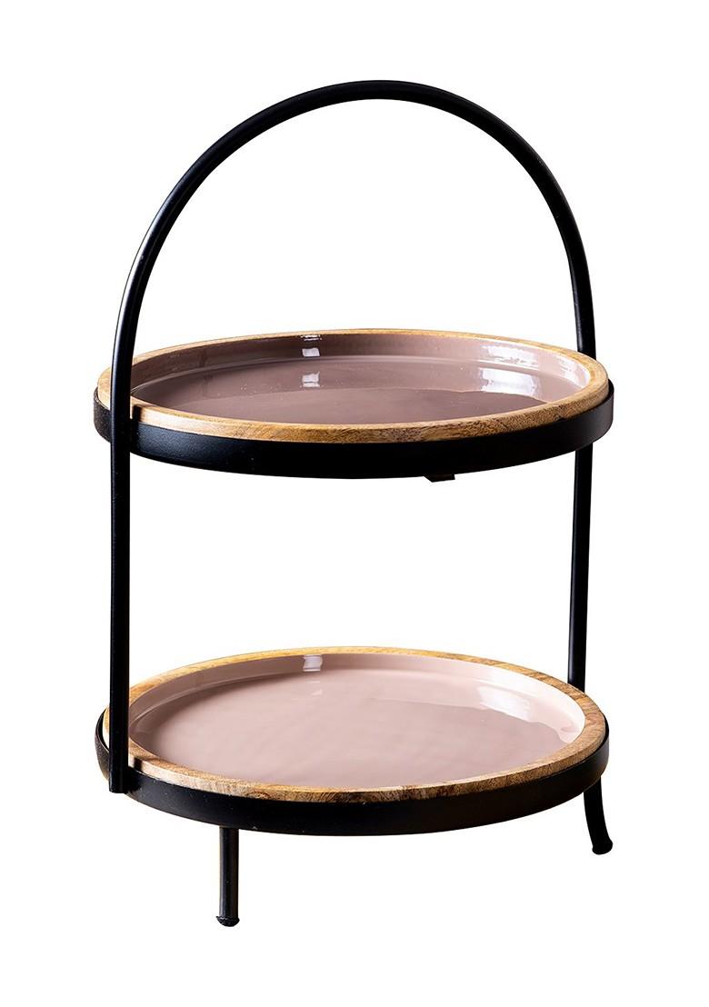 Black And Purple Solid 2Tier Microwave Safe Dessert Serveware