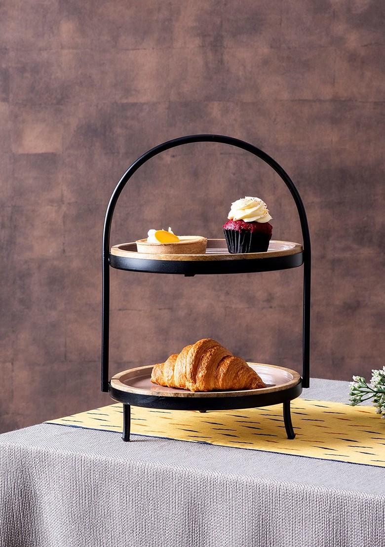 Black And Purple Solid 2Tier Microwave Safe Dessert Serveware