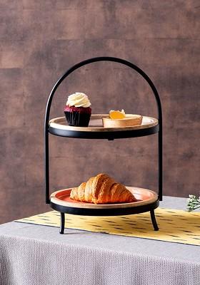 Black And Beige Solid 2Tier Iron Dessert Serveware