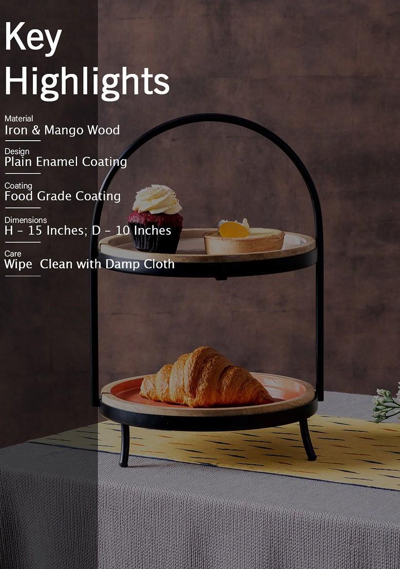 Black And Beige Solid 2Tier Iron Dessert Serveware