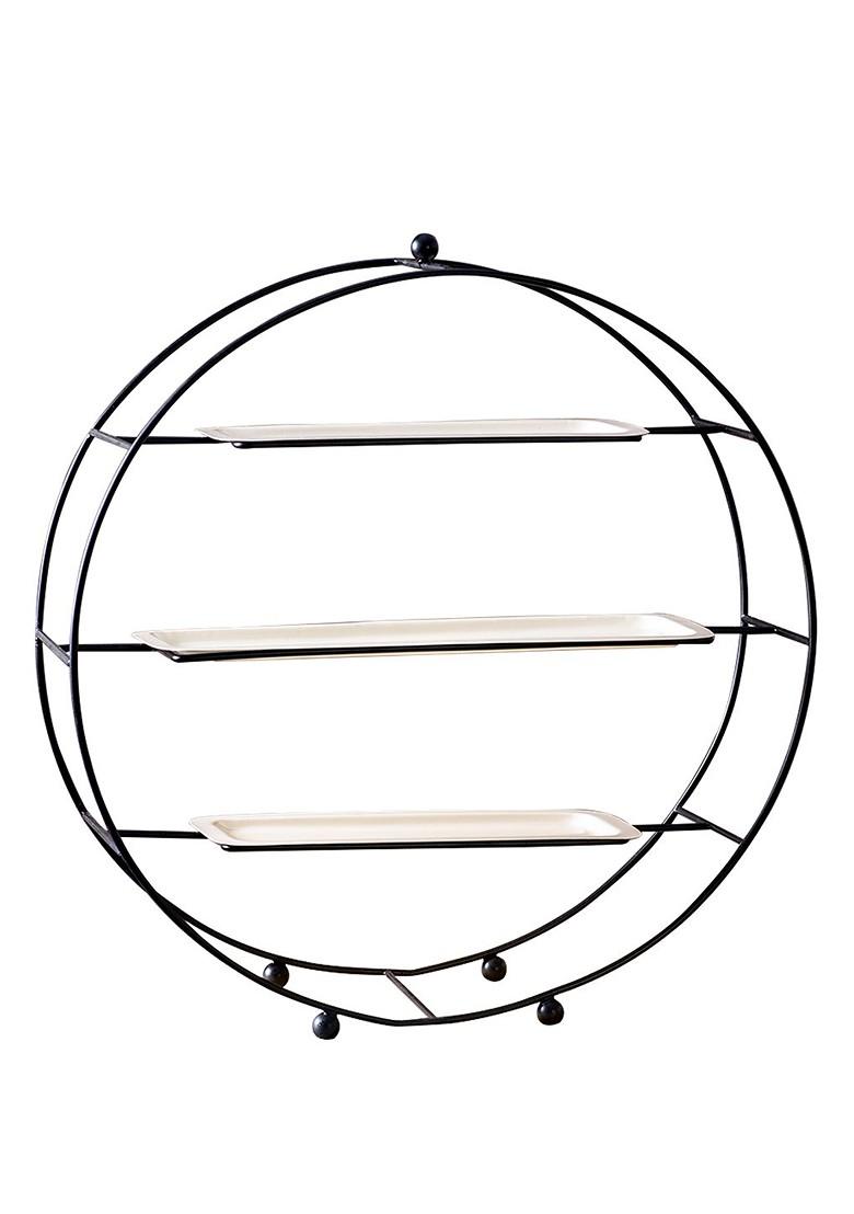 Black Glossy Round 3Tier Cast Iron Dessert Serveware With Trays
