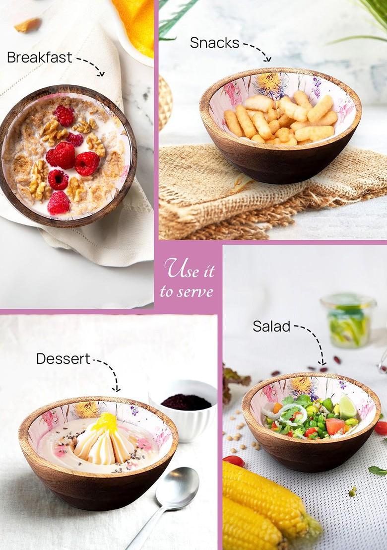 Set Of 2 Brown And White Printed Decorative Bowls