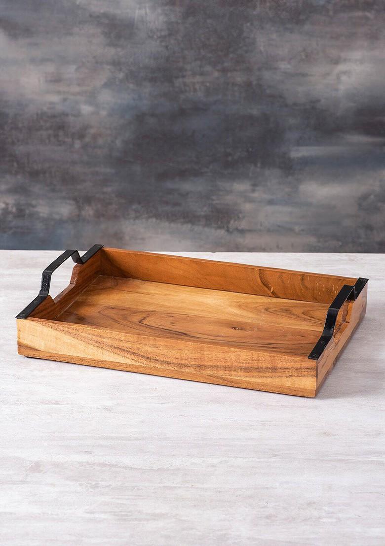 Brown Set Of 2 Wooden Serving Tray And Serving Platter