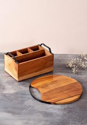 Brown Set Of 2 Spoon Stand And Serving Platter