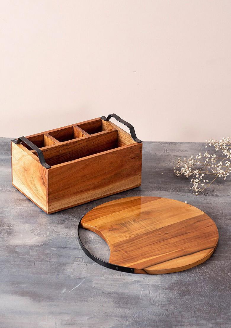 Brown Set Of 2 Spoon Stand And Serving Platter