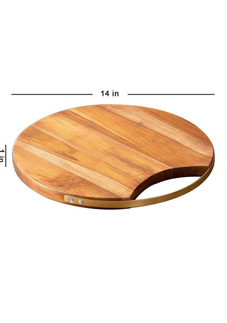 Brown And Gold Set Of 2 Wooden Cheese Board/ Serving Platter