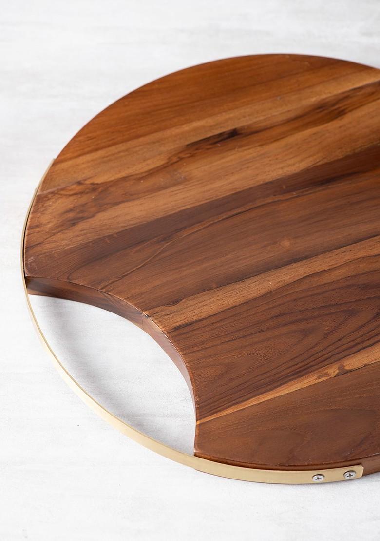 Brown And Gold Set Of 2 Wooden Cheese Board/ Serving Platter