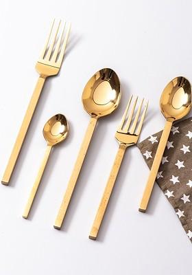 Set Of 5 Glossy GoldToned Solid Dishwasher Safe Stainless Steel Spoon Set