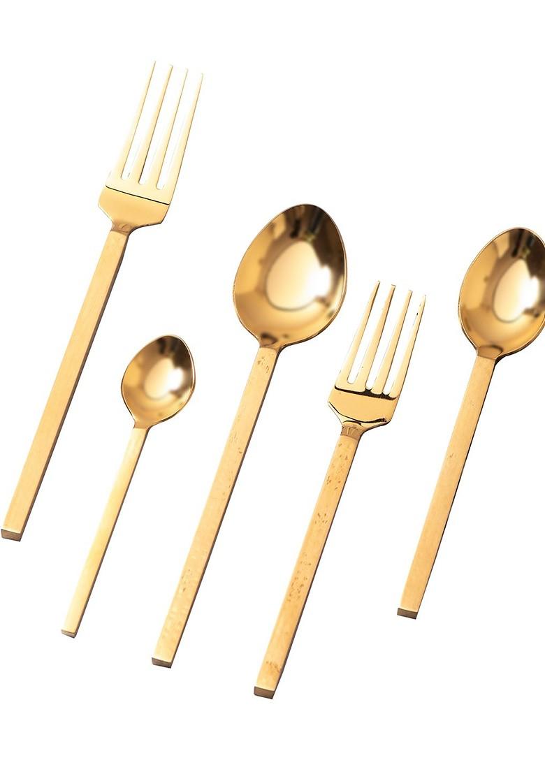 Set Of 5 Glossy GoldToned Solid Dishwasher Safe Stainless Steel Spoon Set