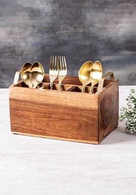 Brown And GoldToned Solid Cutlery Holder