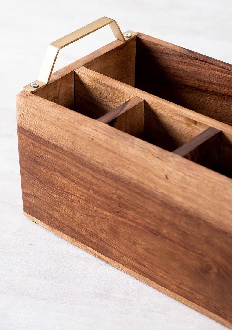 Brown And GoldToned Solid Cutlery Holder