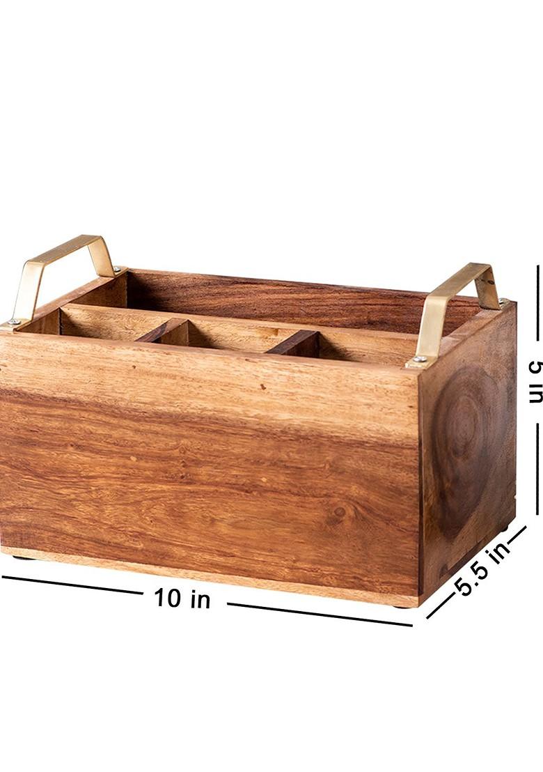 Brown And GoldToned Solid Cutlery Holder