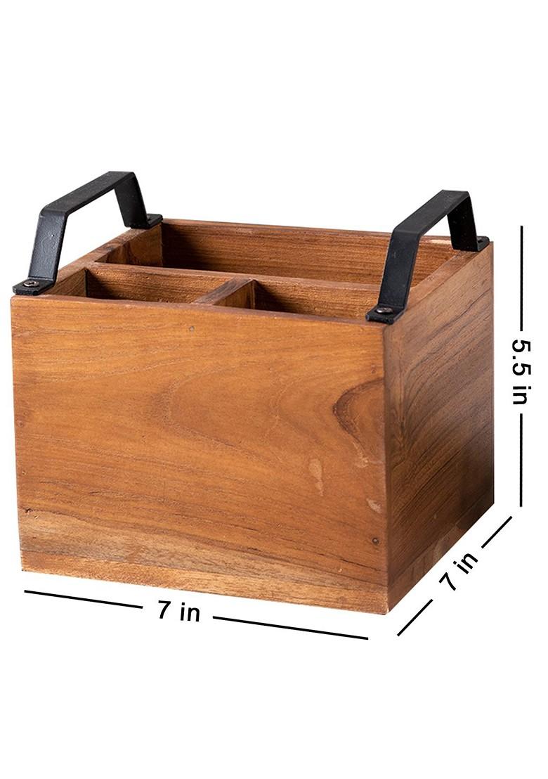 Brown Wooden Cutlery Stand