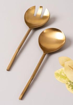 Set Of 2 GoldToned Serving Spoon And Salad Server