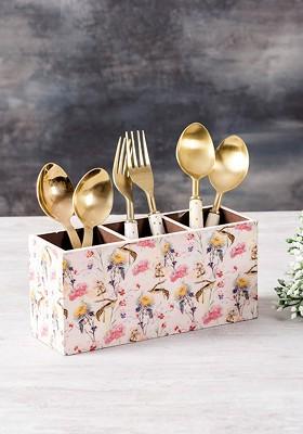 Pink Enamel Printed Lacquer Coated Cutlery Holder