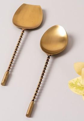 Set Of 2 Golden Serving Spoons With Long Handle