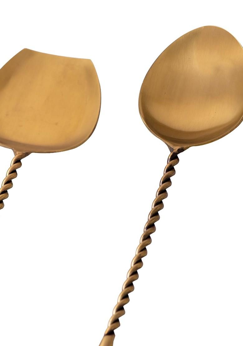 Set Of 2 Golden Serving Spoons With Long Handle