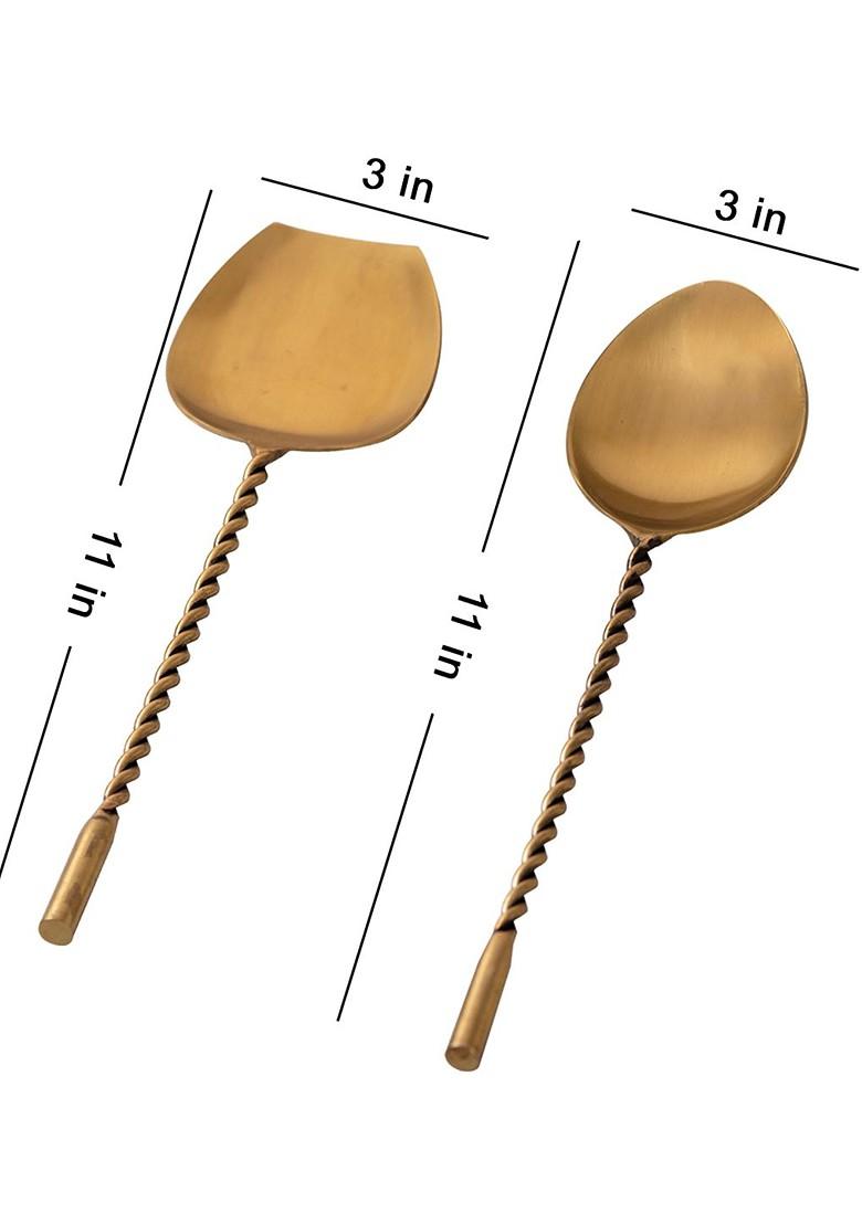 Set Of 2 Golden Serving Spoons With Long Handle
