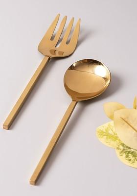 GoldToned Serving Spoon And Salad Server Fork