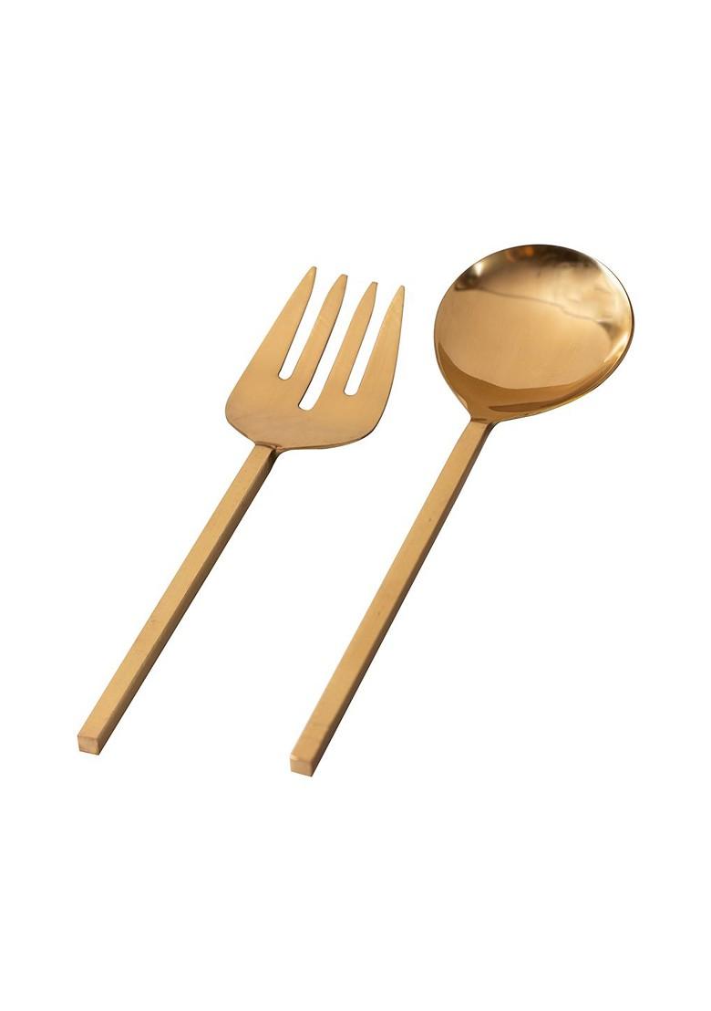 GoldToned Serving Spoon And Salad Server Fork